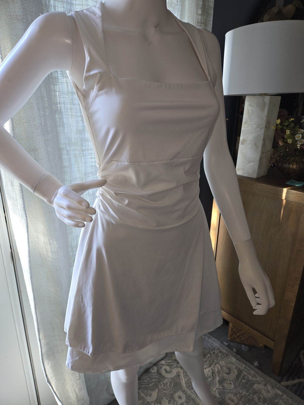 Sporty Square-Neck White Athletic Dress
